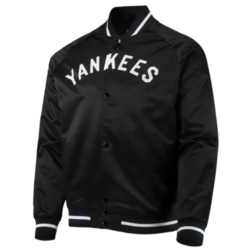 Lightweight NY Yankees Black/Blue Satin Jacket - Image 2