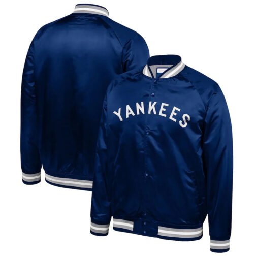 Lightweight NY Yankees Black/Blue Satin Jacket - Image 5