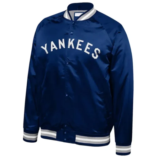 Lightweight NY Yankees Black/Blue Satin Jacket