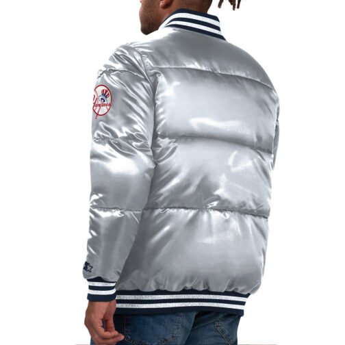 NY Yankees Bronx Silver Puffer Jacket - Image 4