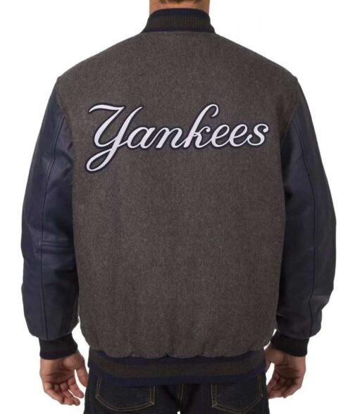 NY Yankees Varsity Charcoal and Navy Blue Jacket - Image 2