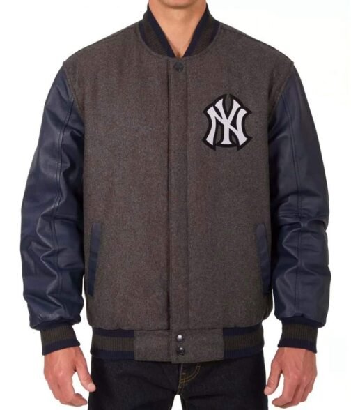 NY Yankees Varsity Charcoal and Navy Blue Jacket
