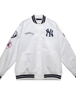 NY Yankees City Collection White Varsity Satin Jacket