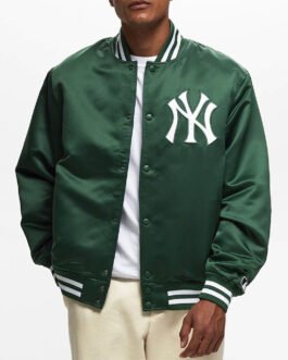 NY Yankees Green Bomber Satin Jacket