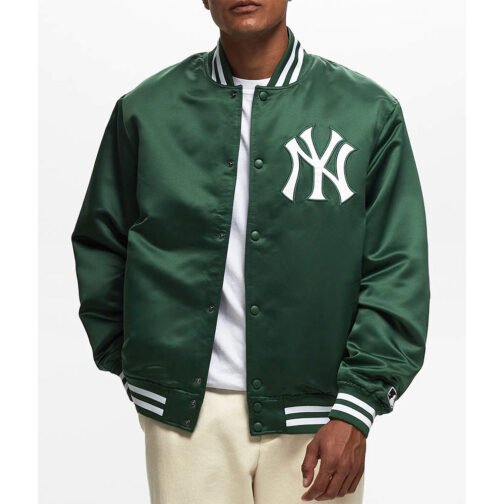 NY Yankees Green Bomber Satin Jacket