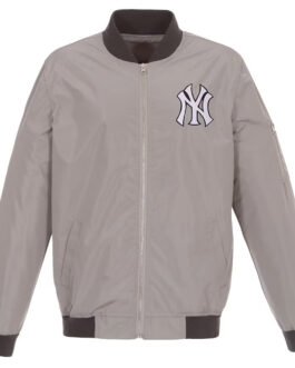 NY Yankees Nylon Navy/Grey Bomber Jacket