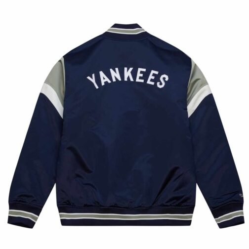 NY Yankees Heavyweight Navy Satin Jacket - Image 2