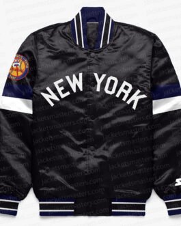 NY Yankees Home Game Black Varsity Satin Jacket