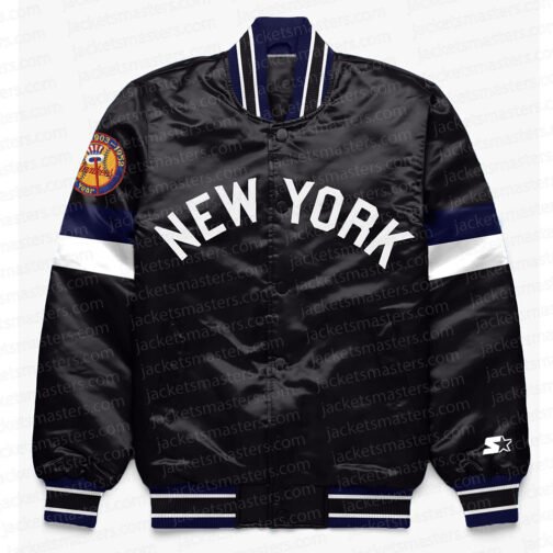 NY Yankees Home Game Black Varsity Satin Jacket