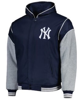 NY Yankees Navy and Gray Hoodie Jacket