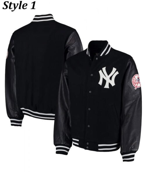 NY Yankees Varsity Wool/Leather Black Jacket - Image 5