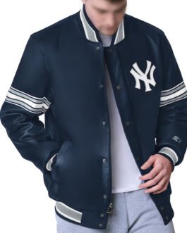 NY Yankees Navy Varsity Leather Jacket