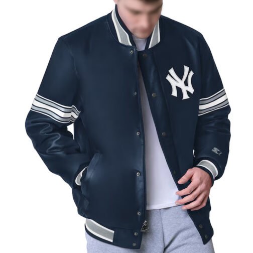 NY Yankees Navy Varsity Leather Jacket