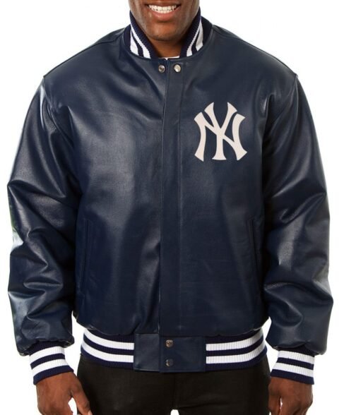 Varsity New York Yankees Navy Blue Leather Jacket