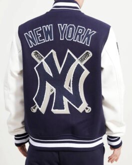 NY Yankees Mashup Navy and White Varsity Jacket