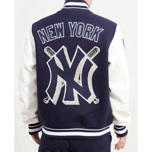 NY Yankees Mashup Navy and White Varsity Jacket - Image 2