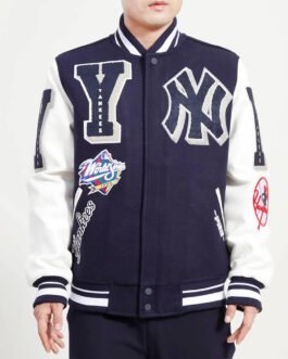 NY Yankees Mashup Navy and White Varsity Jacket