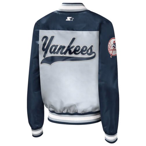 The Legend NY Yankees Navy and Gray Satin Jacket - Image 2