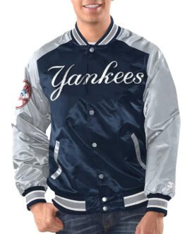 Navy/Silver New York Yankees Renegade Varsity Satin Jacket