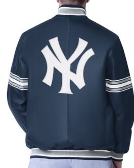 NY Yankees Navy Varsity Leather Jacket