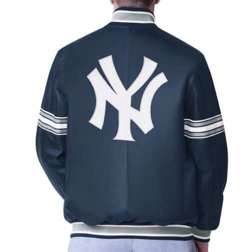 NY Yankees Navy Varsity Leather Jacket - Image 2