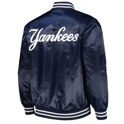 NY Yankees Patch Navy Satin Jacket - Image 2