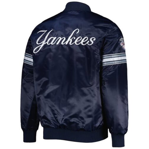 New York Yankees Pick & Roll Navy Blue Satin Jacket - Image 2