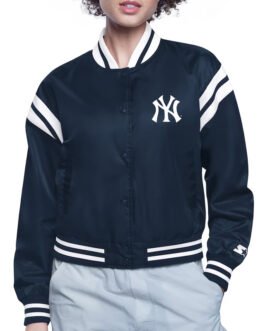 NY Yankees Printed Logo Varsity Satin Jacket