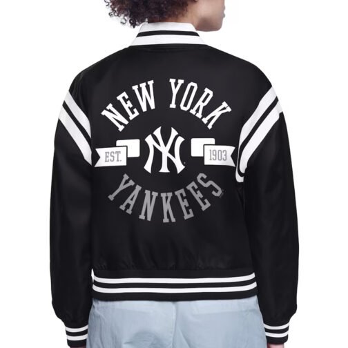 NY Yankees Printed Logo Varsity Satin Jacket - Image 6