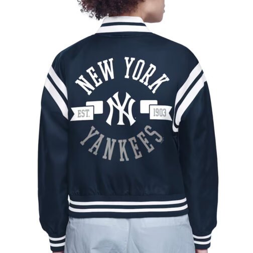 NY Yankees Printed Logo Varsity Satin Jacket - Image 4