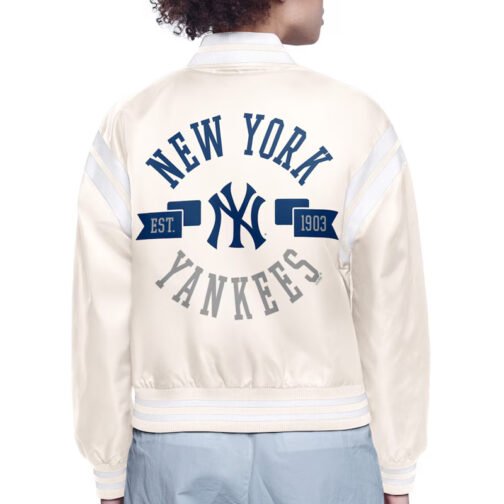 NY Yankees Printed Logo Varsity Satin Jacket - Image 5