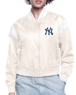 NY Yankees Printed Logo Varsity Satin Jacket