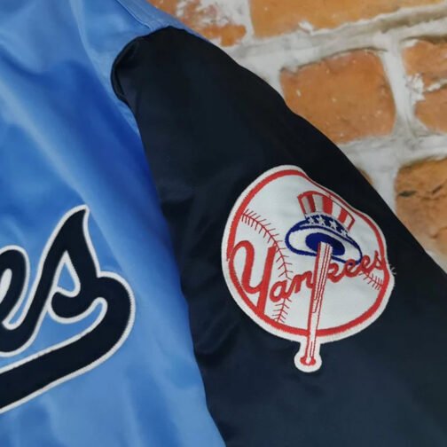 NY Yankees Light Blue and Navy Satin Jacket - Image 3