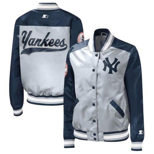 The Legend NY Yankees Navy and Gray Satin Jacket - Image 3