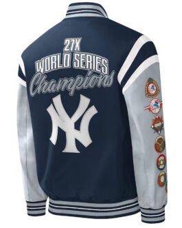 NY Yankees Title Holder Varsity Navy and Gray Satin Jacket