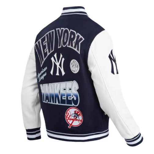 NY Yankees Turn It Up Classic Rib Varsity Jacket - Image 4