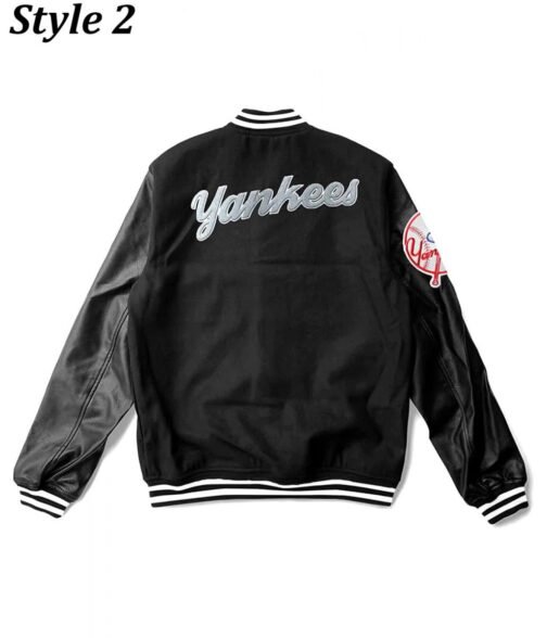 NY Yankees Varsity Wool/Leather Black Jacket - Image 4