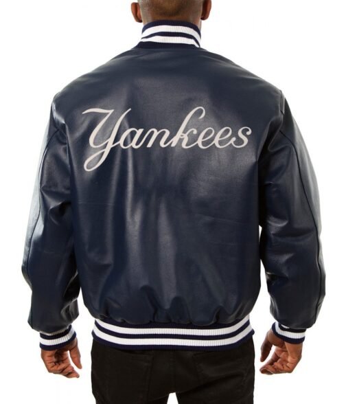 Varsity New York Yankees Navy Blue Leather Jacket - Image 2
