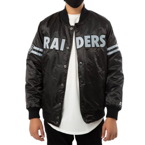 Las Vegas Raiders Striped Black Satin Jacket - Image 3
