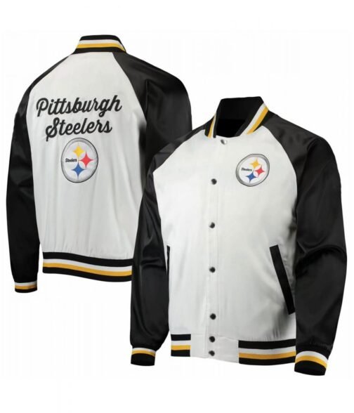 Pittsburgh Steelers NFL Satin White and Black Jacket - Image 3
