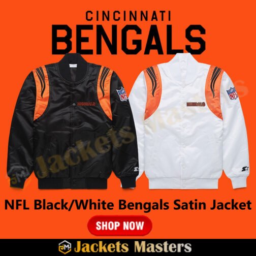 NFL Black/White Bengals Satin Jacket - Image 13