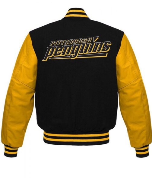 Pittsburgh Penguins NHL Black and Yellow Varsity Jacket - Image 2