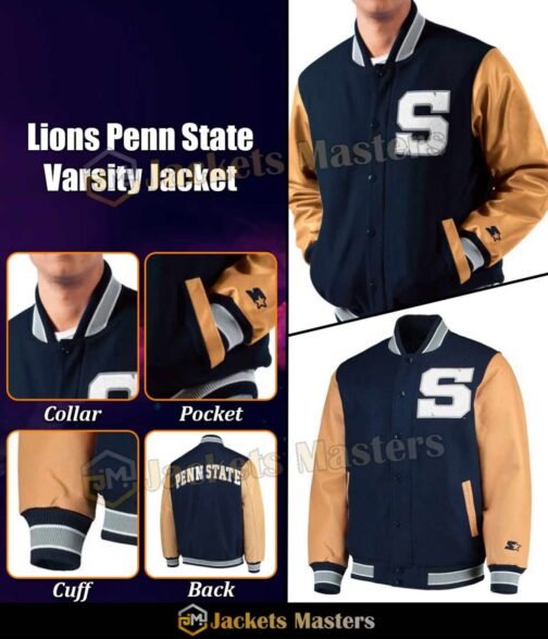 Nittany Lions Penn State Navy Blue Letterman Jacket - Image 5
