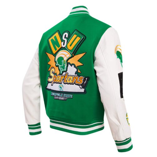 Norfolk State University Classic Rib Green Varsity Jacket - Image 4