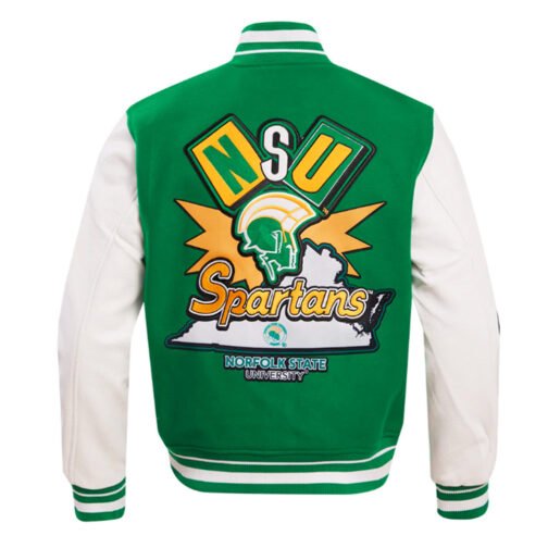 Norfolk State University Classic Rib Green Varsity Jacket - Image 2