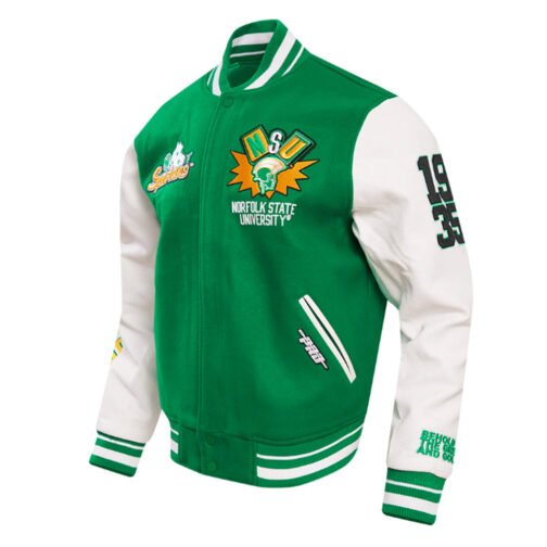 Norfolk State University Classic Rib Green Varsity Jacket - Image 3