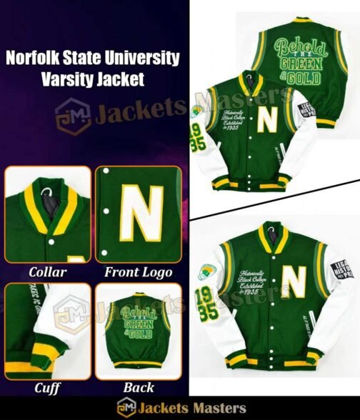 Motto 2.0 Norfolk State University Varsity Green Jacket - Image 3