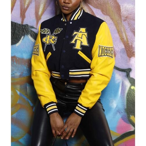 Women’s North Carolina A&T State University Black and Yellow Varsity Jacket - Image 4
