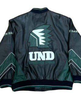 North Dakota Fighting Hawks Black Varsity Leather Jacket