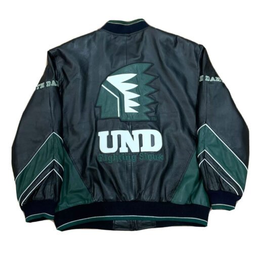 North Dakota Fighting Hawks Black Varsity Leather Jacket - Image 2